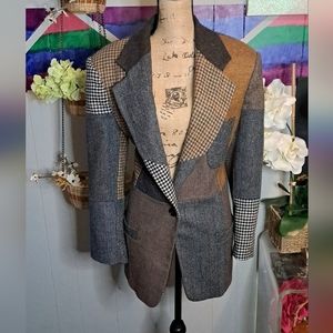 Vtg International Scene Wool Patchwork Blazer with Pockets SZ 13/14